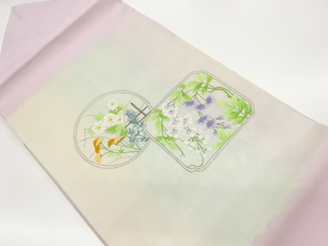 JAPANESE NAGOYA OBI / EMBROIDERY / FLORAL PLANTS